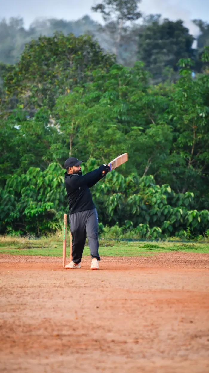 Sreenath batting in a cricket match