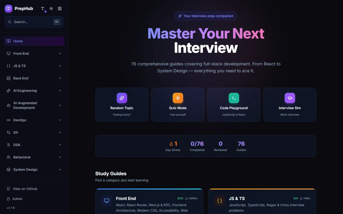 PrepHub home page